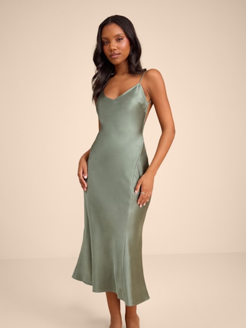 Lulus Val Sage Satin Backless Midi Dress Green - Size S
